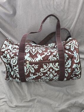 Belvah Retired Pattern Quilted Brown/Turquoise Demask Floral Duffel/ Weekend Bag